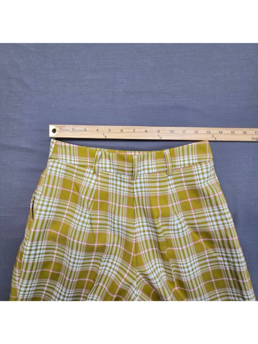 Asos Womens Plaid Pleated Tapered Pants US 4 Petite Green White Pink Check Punk - Picture 6 of 6